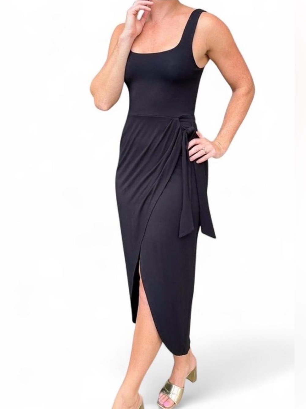 Z Supply Black Scoop Neck Midi with Side Tie Wrap Skirt